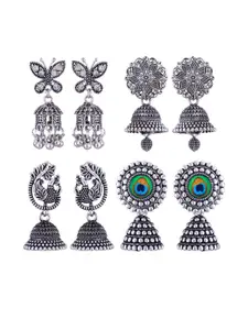 Sangria Pair of 4 Women Silver Jhumkas Earrings