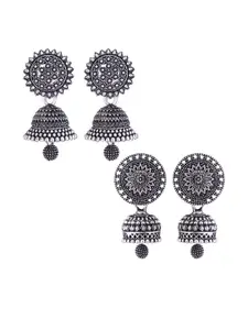 Sangria pair of 2 Silver Peacock Shaped Jhumkas Earrings