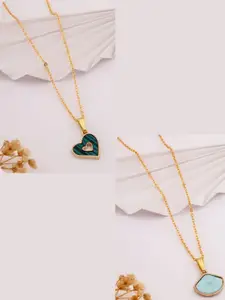 DressBerry Pack of 2 Gold-Plated Chains with Heart and Coral Pendants