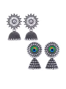 Sangria Set Of 2 Peacock Shaped Jhumkas Earrings