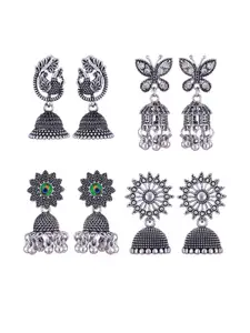 Sangria Set of 4 Silver-Plated Dome Shaped Oxidised Jhumkas