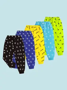 KUCHIPOO Boys Pack Of 5 Printed Mid-Rise Joggers