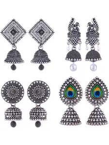 Sangria Set of 4 Silver-Plated Oxidised Dome Shaped Jhumkas