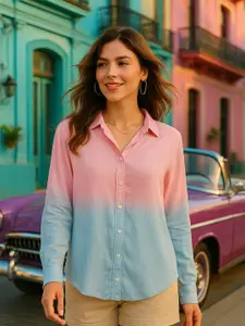 Maaesa Women Relaxed Fit Dyed Spread Collar Casual Shirt