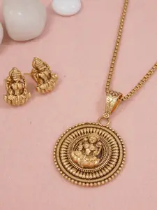 SGA FASHION Gold-Plated Antique Lakshmi Necklace With Earrings
