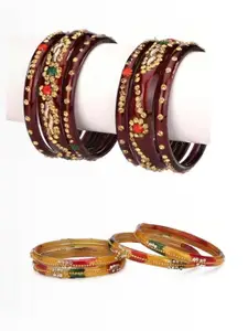 1ST TIME Set of 2 Maroon & Multicolor Glass Bangles