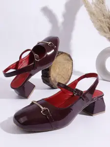 Try Me Square Toe Block Sandals with Buckles