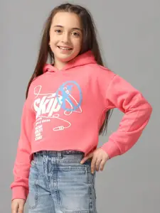 UNDER FOURTEEN ONLY Girls Graphic Printed Hooded Crop Sweatshirt