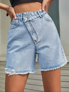 Outzidr Women Criss Cross Waistband Denim Shorts