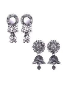 Sangria Set of 2 Silver-Plated Dome Shaped Oxidised Jhumkas