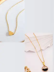 DressBerry Set Of 2 Gold-Plated Feather Minimal Necklaces