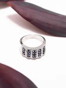 Exotic India Sterling Silver Sapphire-Studded Finger Ring