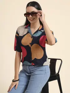 DressBerry Women Classic Boxy Fit Abstract Printed Cuban Collar Casual Shirt