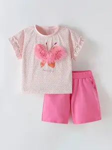 Xsole Girls Printed Round Neck T-shirt With Shorts