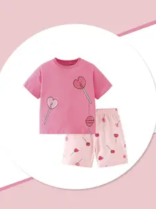 Xsole Girls Printed Round Neck T-shirt With Shorts