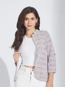 Latin Quarters Self Design Mandarin Collar Long Sleeves Shrug