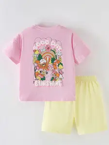 Xsole Girls Printed Round Neck T-shirt with Shorts