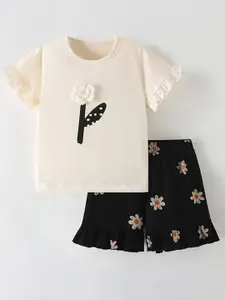 Xsole Girls Printed Round Neck T-shirt With Shorts