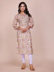 Anouk Floral Printed V-Neck Straight Kurta