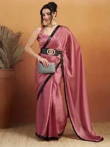 RACHNA Embellished Border Sequinned Satin Saree