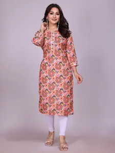 Anouk Floral Printed Round Neck Straight Kurta