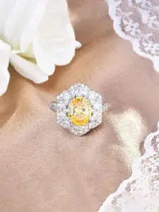 Jewels Galaxy Silver Plated Cubic Zirconia Stones Studded Finger Ring