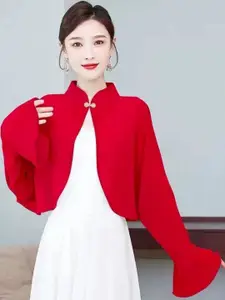 KPOP Women Mandarin Collar Open Front Crop Shrug