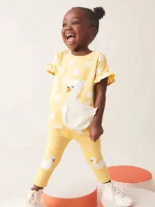 Xsole Girls Printed Round Neck T-Shirt With Legging