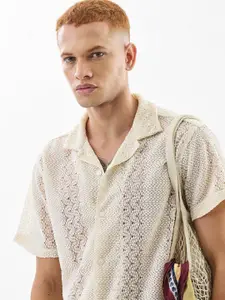 Snitch Textured Boxy Semi Sheer Casual Shirt