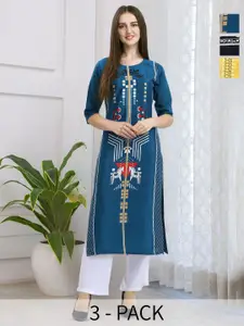Anouk Rustic Women Pack of 3 Ethnic Motifs Printed Festive Straight Kurtas