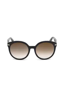 Tom Ford Women Grey Lens & Black Oval Sunglasses with UV Protected Lens FT0503 55 01G