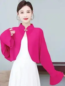 KPOP Women Mandarin Collar Open Front Shrug