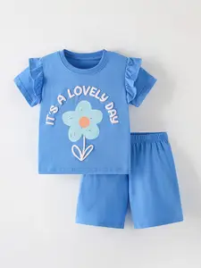 Xsole Girls Self Design Round Neck T-shirt With Shorts