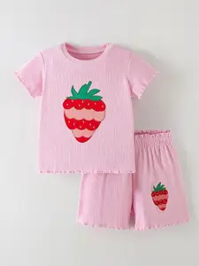 Xsole Girls Self Design Round Neck T-shirt With Shorts