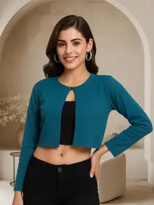 Style Quotient Round Neck Cotton Crop Button Shrug