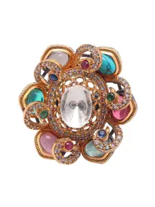 Exotic India Artificial Stones Studded Adjustable Floral Design Finger Ring