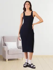 all about you Women Solid Denim Bodycon Midi Dress
