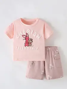 Xsole Girls Self Design Round Neck T-shirt With Shorts