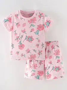 Xsole Girls Floral Printed Round Neck T-shirt With Shorts