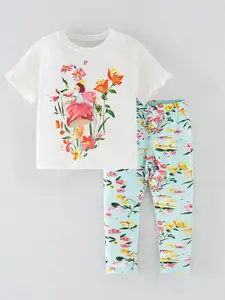 Xsole Girls Printed Round Neck T-Shirt With Legging