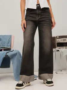 STREET 9 Women Original Wide Leg High-Rise Low Distress Light Fade Jeans