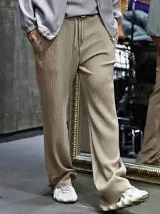 StyleCast x Revolte Khaki Loose Fit Easy Wash Textured Wide Leg Trousers