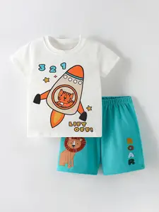 Xsole Girls Printed Round Neck T-Shirt With Shorts