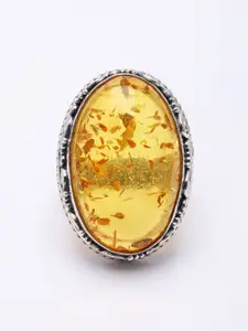 Exotic India Sterling Silver Oval Cut Baltic Amber Gemstone Stone Studded Finger Ring