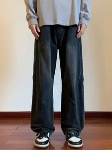 StyleCast Men Wide Leg Mid-Rise Dark Denim Stretchable Jeans