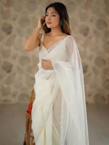 Anouk Embroidered Embellished Beads and Stones Net Saree