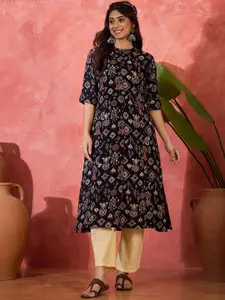 Sangria Women Ethnic Motifs Printed Mandarin Collar A-Line Kurta