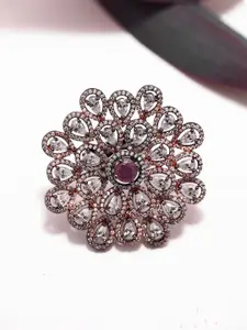 Exotic India Artificial Stones Stone-Studded Flower Design Finger Ring