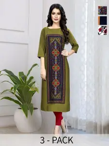 Anouk Rustic Selection Of 3 Printed Round Neck Straight Kurtas