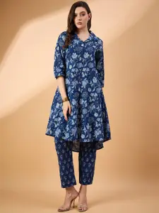 all about you Printed Pure Cotton Shirt Collar Top With Trouser